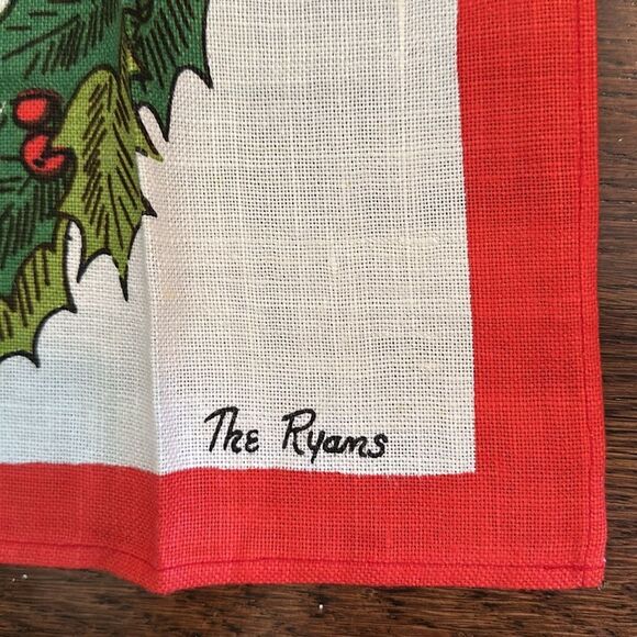 Vintage Christmas Falani & Cohn Linen Wreath & Poinsettia Linen Tea Towel - Picture 4 of 6